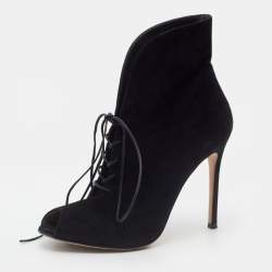 Pre Owned Gianvito Rossi Black Suede Jane Ankle Booties Size 38