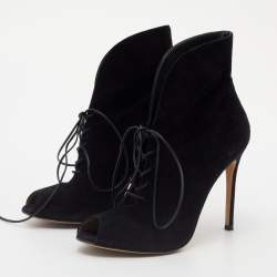 Pre Owned Gianvito Rossi Black Suede Jane Ankle Booties Size 38