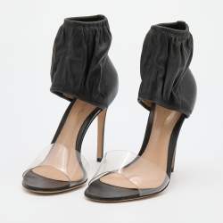 Pre Owned Gianvito Rossi Black Leather and PVC Ankle Cuff Sandals Size 37.5