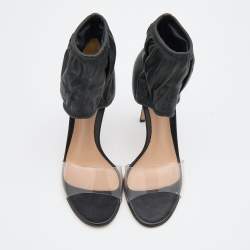 Pre Owned Gianvito Rossi Black Leather and PVC Ankle Cuff Sandals Size 37.5