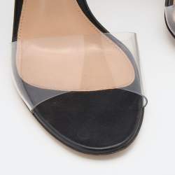 Pre Owned Gianvito Rossi Black Leather and PVC Ankle Cuff Sandals Size 37.5