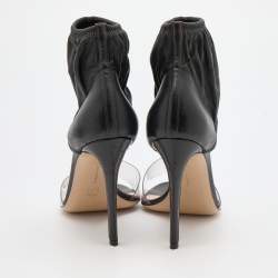 Pre Owned Gianvito Rossi Black Leather and PVC Ankle Cuff Sandals Size 37.5