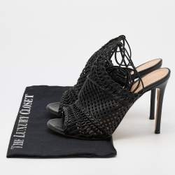 Pre Owned Gianvito Rossi Black Woven Leather Ankle Tie Sandals Size 38
