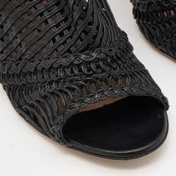 Pre Owned Gianvito Rossi Black Woven Leather Ankle Tie Sandals Size 38