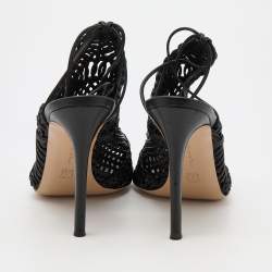 Pre Owned Gianvito Rossi Black Woven Leather Ankle Tie Sandals Size 38