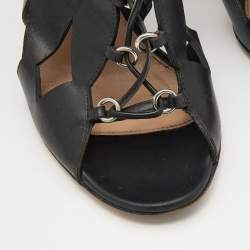 Pre Owned Gianvito Rossi Black Cutout Leather Lace Up Ankle Booties Size 37