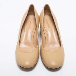 Pre Owned Gianvito Rossi Beige Leather Block Heel Pumps Size 40.5