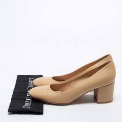 Pre Owned Gianvito Rossi Beige Leather Block Heel Pumps Size 40.5