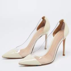 Pre Owned Gianvito Rossi Cream Patent Leather and PVC Plexi Pumps Size 38.5