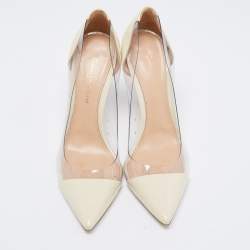 Pre Owned Gianvito Rossi Cream Patent Leather and PVC Plexi Pumps Size 38.5
