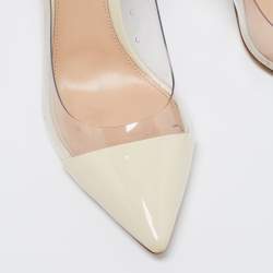 Pre Owned Gianvito Rossi Cream Patent Leather and PVC Plexi Pumps Size 38.5