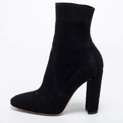 Pre Owned Gianvito Rossi Black Knit Fabric Sock Ankle Length Boots Size 40