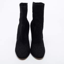 Pre Owned Gianvito Rossi Black Knit Fabric Sock Ankle Length Boots Size 40