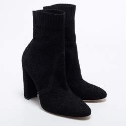 Pre Owned Gianvito Rossi Black Knit Fabric Sock Ankle Length Boots Size 40