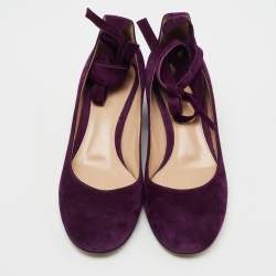 مملوكة مسبقًا Gianvito Rossi Purple Suede Ankle Wrap Pumps Size 39.5