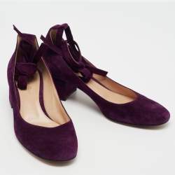 مملوكة مسبقًا Gianvito Rossi Purple Suede Ankle Wrap Pumps Size 39.5