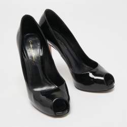 Pre Owned Gianvito Rossi Black Patent Leather Peep Toe Pumps Size 38