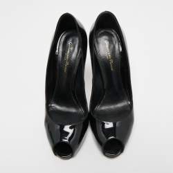Pre Owned Gianvito Rossi Black Patent Leather Peep Toe Pumps Size 38