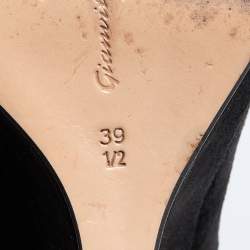 Pre Owned Gianvito Rossi Black Suede Wedge Peep Toe Ankle Strap Pumps Size 39.5