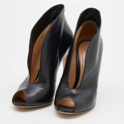 Pre Owned Gianvito Rossi Black Leather Vamp Peep Toe Booties Size 37.5