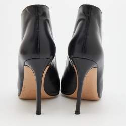 Pre Owned Gianvito Rossi Black Leather Vamp Peep Toe Booties Size 37.5