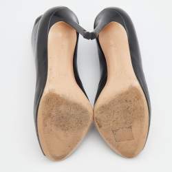 Pre Owned Gianvito Rossi Black Leather Vamp Peep Toe Booties Size 37.5