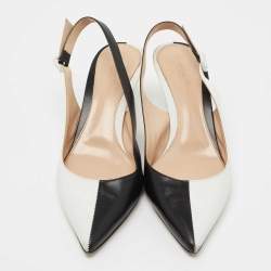 Pre Owned Gianvito Rossi Black/White Leather Pointed Toe Slingback Pumps Size 40