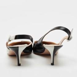 Pre Owned Gianvito Rossi Black/White Leather Pointed Toe Slingback Pumps Size 40