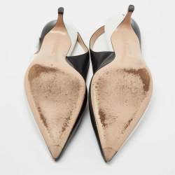 Pre Owned Gianvito Rossi Black/White Leather Pointed Toe Slingback Pumps Size 40