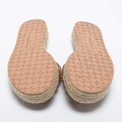 Pre Owned Gianvito Beige Leather and Mesh Espadrille Platform Slides Size 39