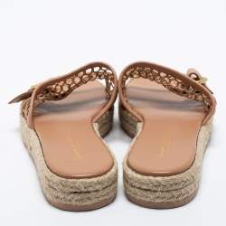 Pre Owned Gianvito Beige Leather and Mesh Espadrille Platform Slides Size 39