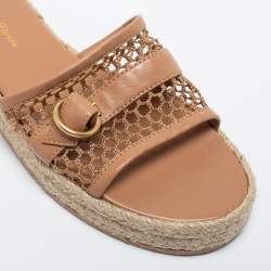 Pre Owned Gianvito Beige Leather and Mesh Espadrille Platform Slides Size 39