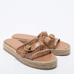 Pre Owned Gianvito Beige Leather and Mesh Espadrille Platform Slides Size 39