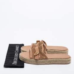 Pre Owned Gianvito Beige Leather and Mesh Espadrille Platform Slides Size 39