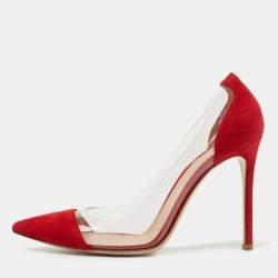 Pre Owned Gianvito Rossi Red Suede and PVC Plexi Pumps Size 38