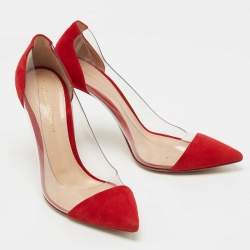 Pre Owned Gianvito Rossi Red Suede and PVC Plexi Pumps Size 38