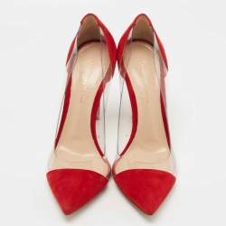 Pre Owned Gianvito Rossi Red Suede and PVC Plexi Pumps Size 38
