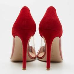 Pre Owned Gianvito Rossi Red Suede and PVC Plexi Pumps Size 38