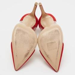 Pre Owned Gianvito Rossi Red Suede and PVC Plexi Pumps Size 38