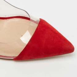 Pre Owned Gianvito Rossi Red Suede and PVC Plexi Pumps Size 38