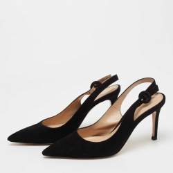 Pre Owned Gianvito Rossi Black Suede Anna Slingback Pumps Size 35