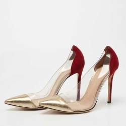 Gianvito Rossi Burgundy/Gold Leather and PVC  Plexi Pumps Size 38.5