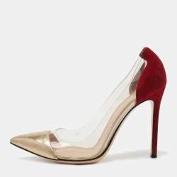 Pre Owned Gianvito Rossi Burgundy/Gold Leather and PVC Plexi Pumps Size 38.5