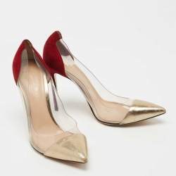 Gianvito Rossi Burgundy/Gold Leather and PVC  Plexi Pumps Size 38.5