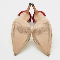 Pre Owned Gianvito Rossi Burgundy/Gold Leather and PVC Plexi Pumps Size 38.5