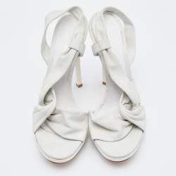 Pre Owned Gianvito Rossi White Leather Strappy Platfrom Sandals Size 37.5