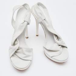 Pre Owned Gianvito Rossi White Leather Strappy Platfrom Sandals Size 37.5