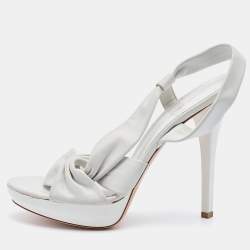 Pre Owned Gianvito Rossi White Leather Strappy Platfrom Sandals Size 37.5
