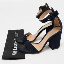 Pre Owned Gianvito Rossi Navy Blue Suede Portofino Ankle Strap Sandals Size 36.5