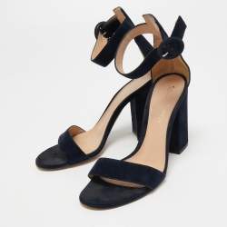 Pre Owned Gianvito Rossi Navy Blue Suede Portofino Ankle Strap Sandals Size 36.5